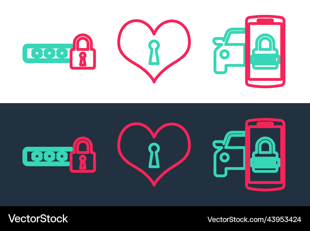 Set line smart car security system password Vector Image