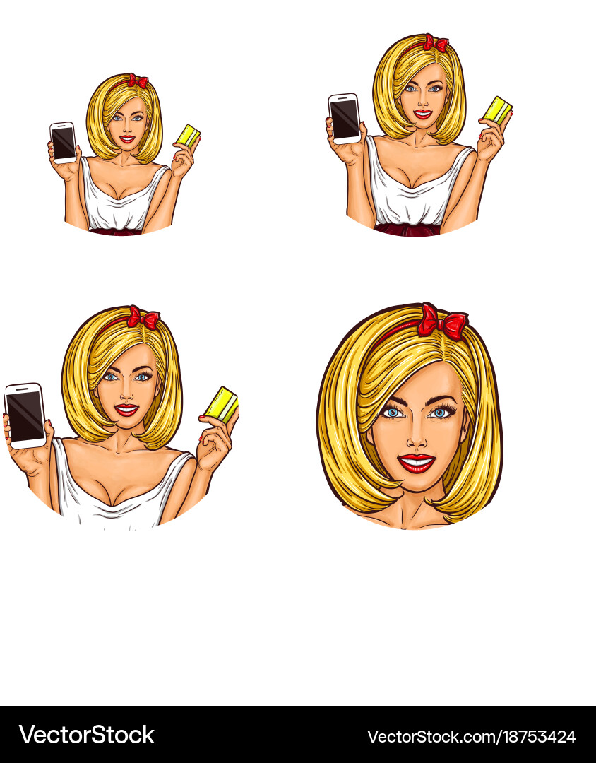 Set of pop art round avatar icons for users Vector Image