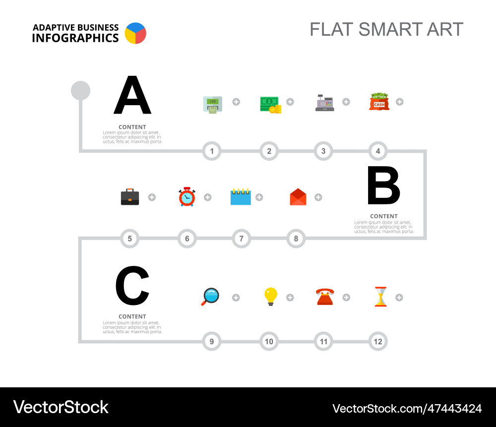 Twelve steps workflow slide template Twelve steps workflow slide template vector image