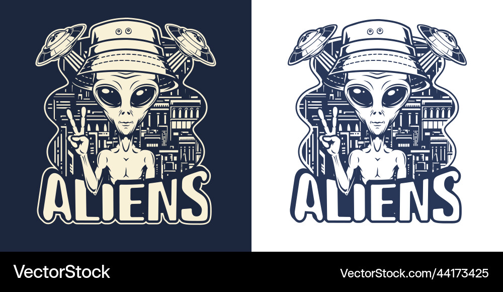 Alien man monochrome Vintage Emblem Alien man monochrome Vintage Emblem vektorbild