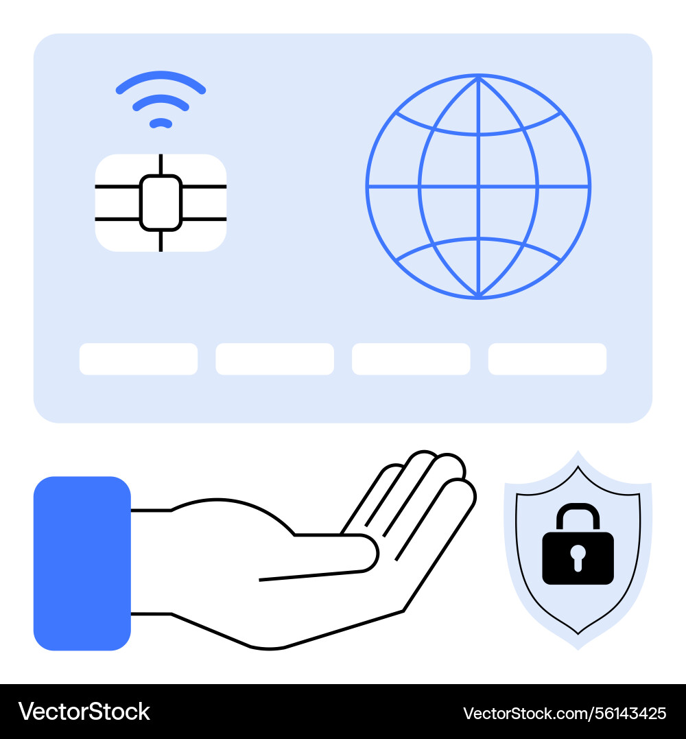 Digital payment security with nfc card and shield Digital payment security with nfc card and shield vector image