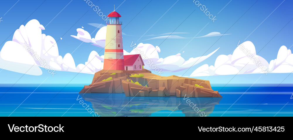 Lighthouse on rocky island sea landscape vector image