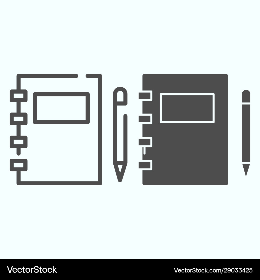 Notebook and pen line solid icon studying vector image