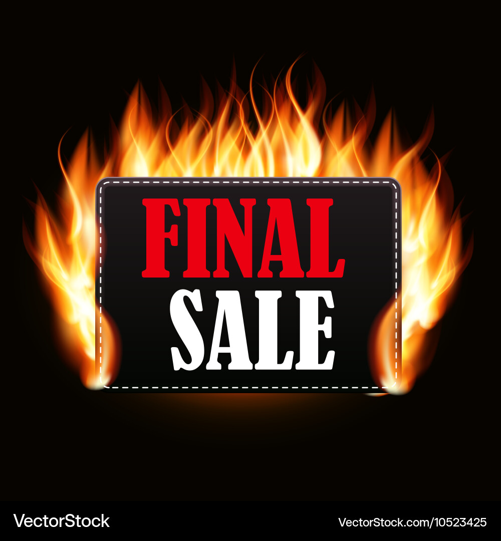 Realistic fire label on dark background Vector Image