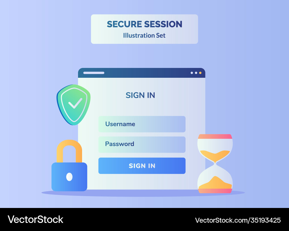 Secure session set display ui on computer screen Secure session set display ui on computer screen vector image