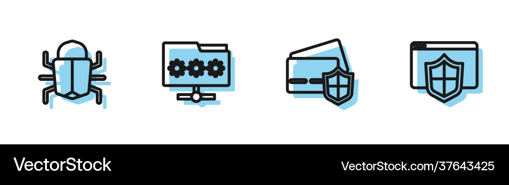 Set line credit card with shield system bug vector image