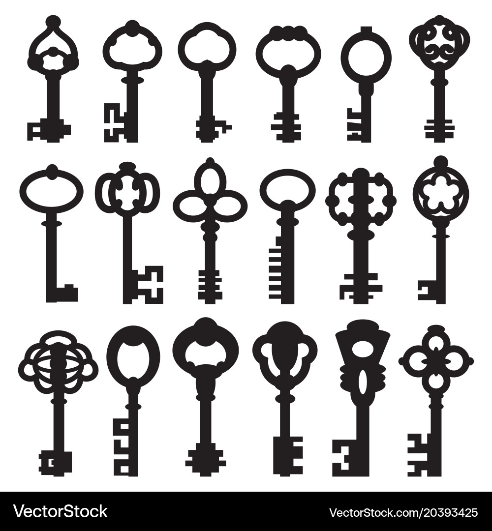 Set of isolated graphical retro keys Vector Image