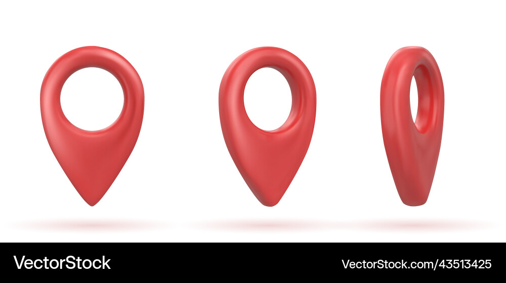 Shiny red realistic map pointers set in various vector image