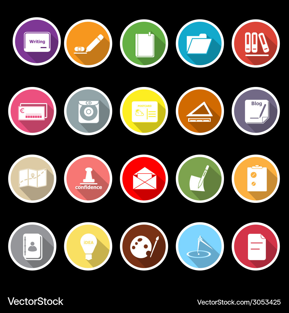 Writing related icons with long shadow vector image