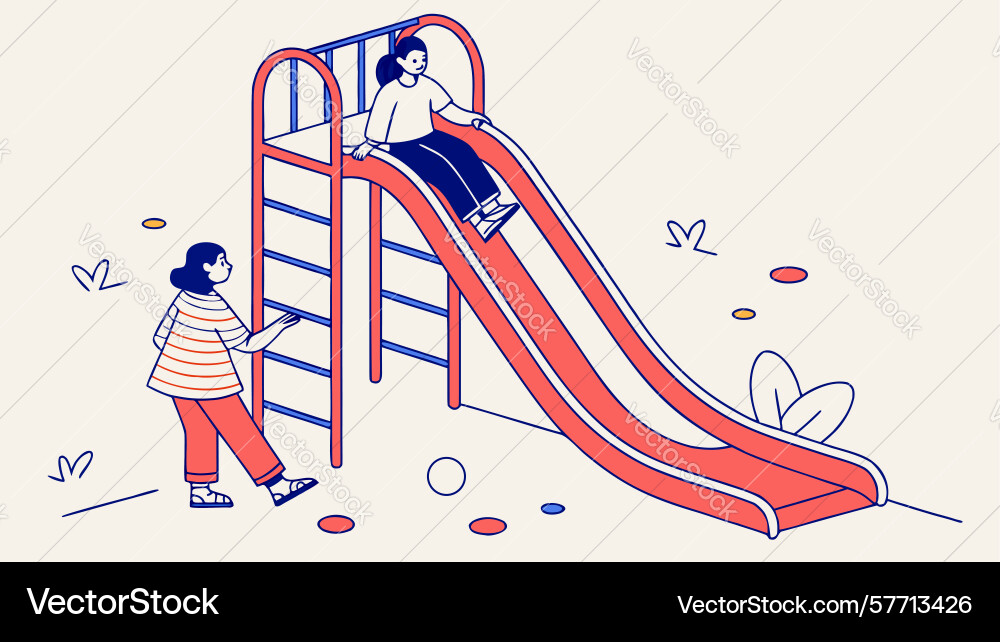 Child sliding down a playground slide symbolizing Vector Image