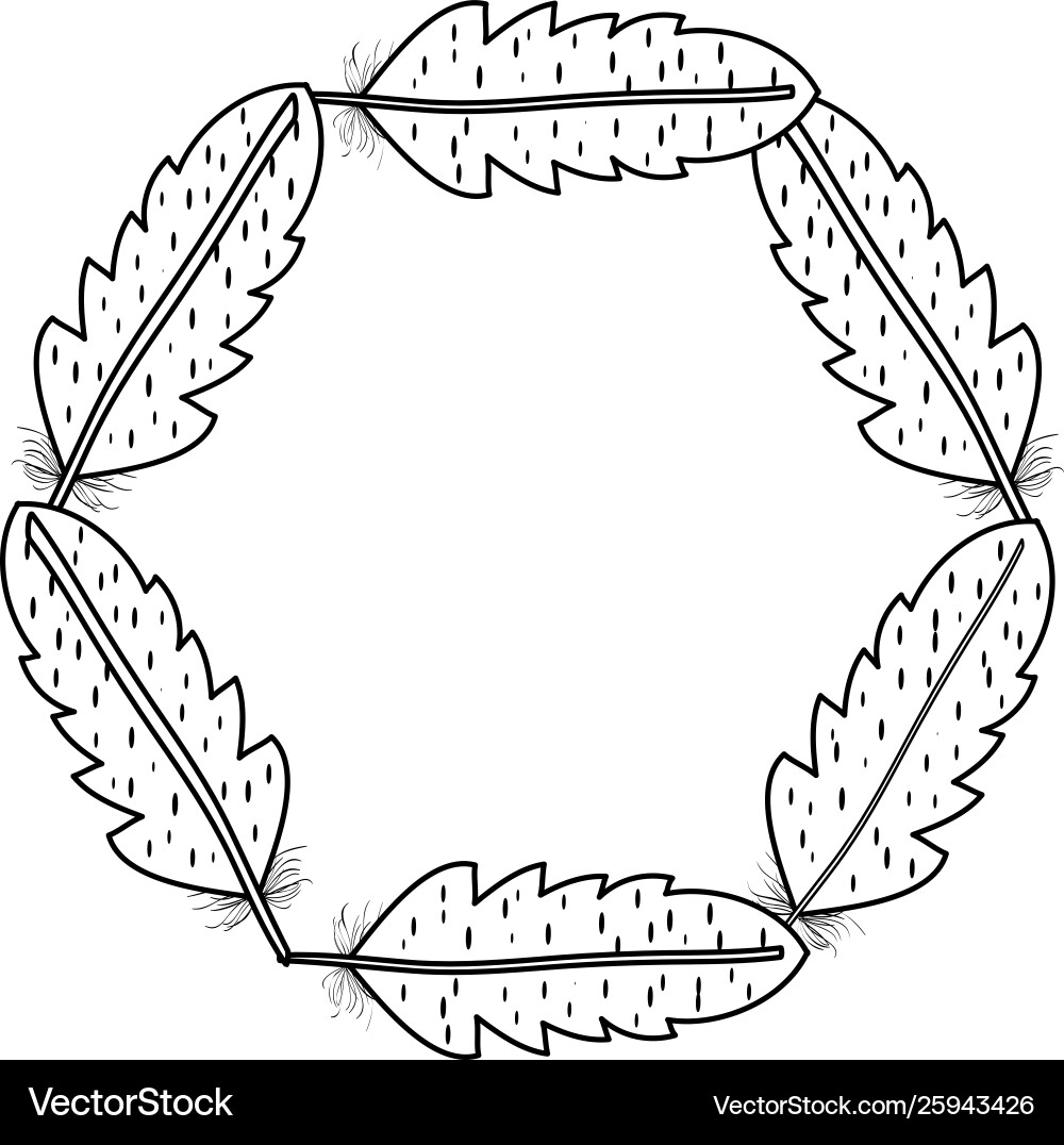 Circular bohemian frame with feathers vector image