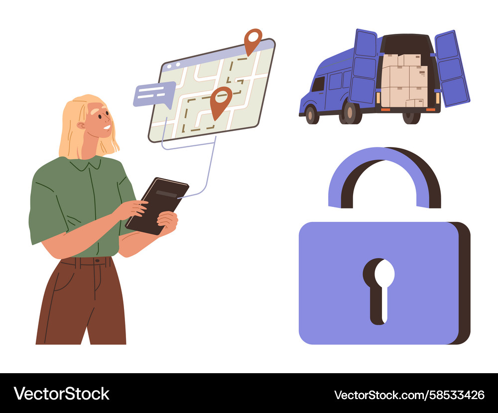 Delivery Tracking App - Map & Lock Vector Image