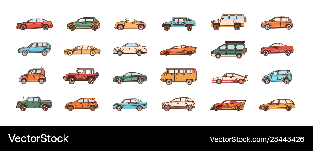 Diverse Car Styles Kollektion Vektorbild