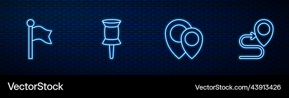 Set line location marker push pin and route Set line location marker push pin and route vector image