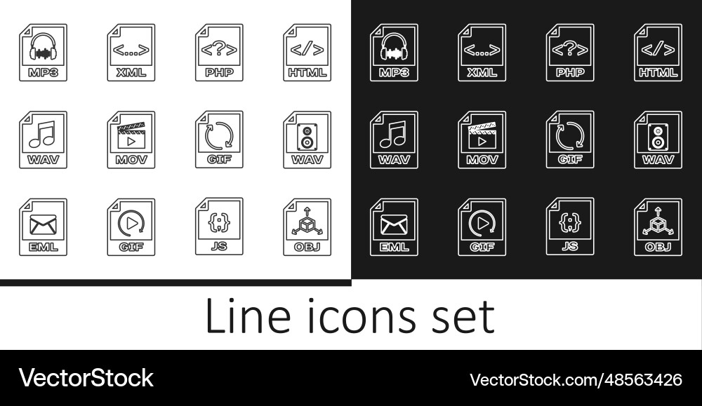 Set line obj file document wav php mov mp3 Set line obj file document wav php mov mp3 vector image