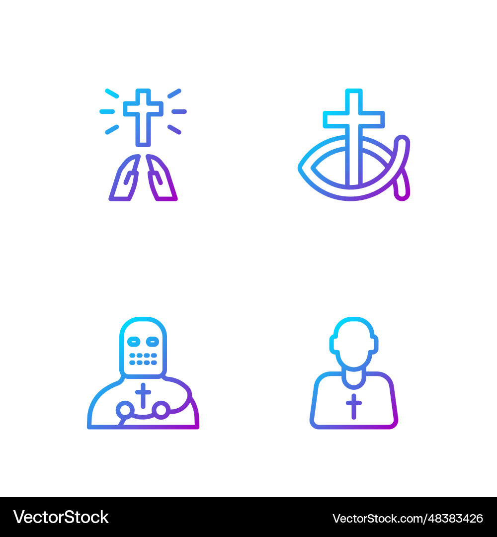 Set line priest knight crusader hands in praying Vector Image