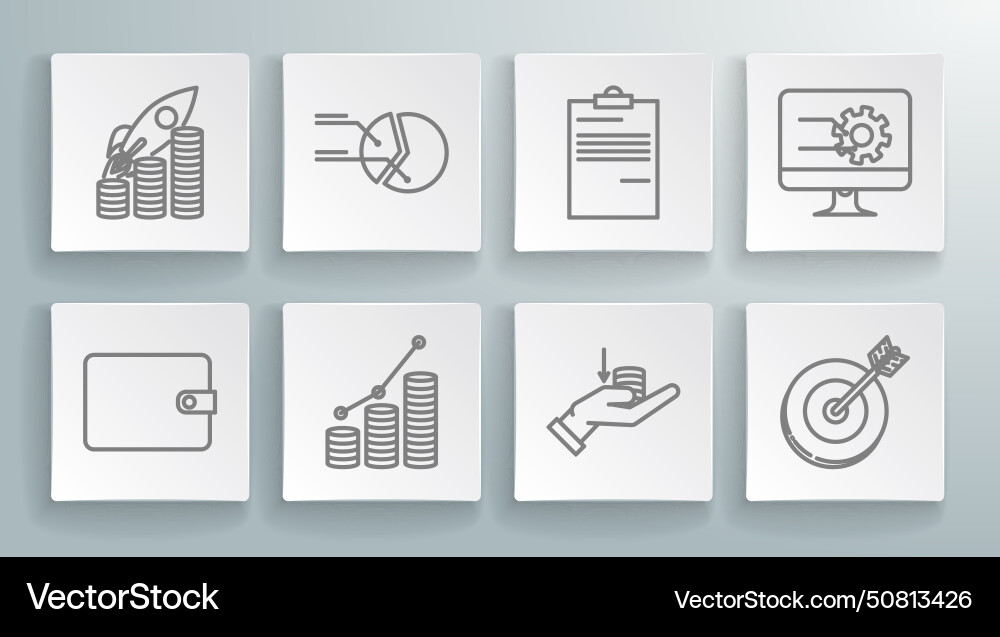 Set line wallet pie chart infographic and coin Set line wallet pie chart infographic and coin vector image