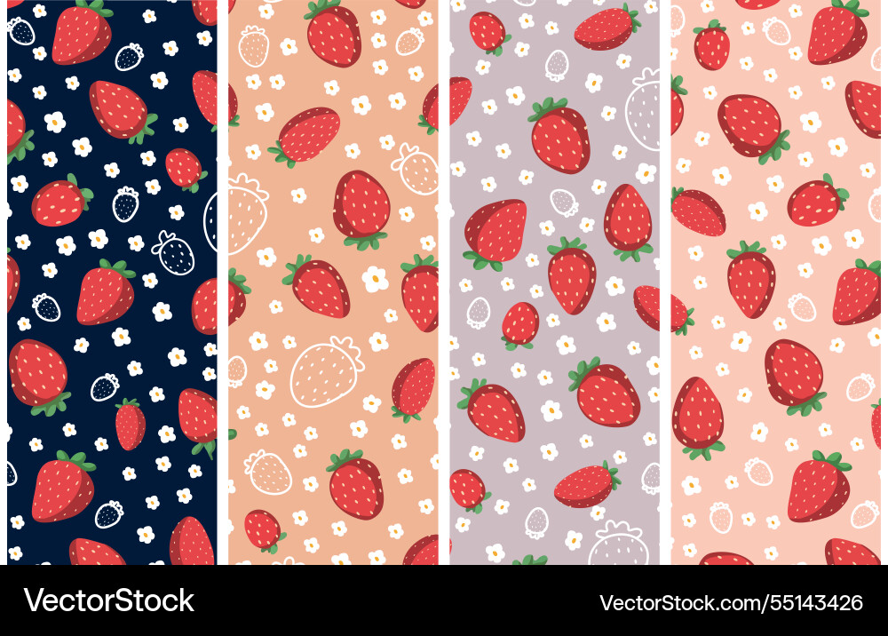 Set of 4 seamless strawberry patterns Vector Image