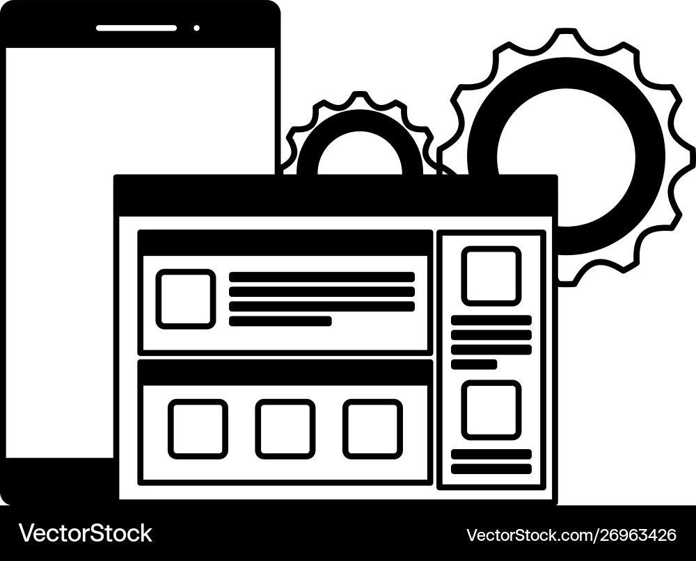 Smartphone device with webpage and gears Vector Image