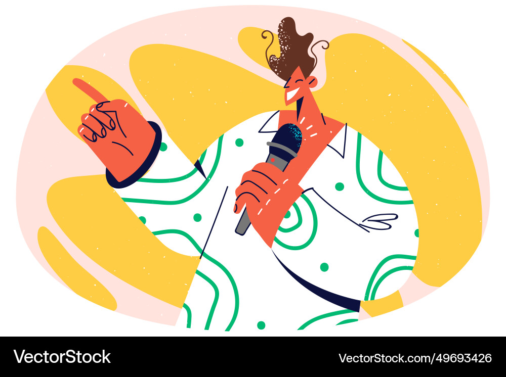 Smiling man making presentation with mic Smiling man making presentation with mic vector image