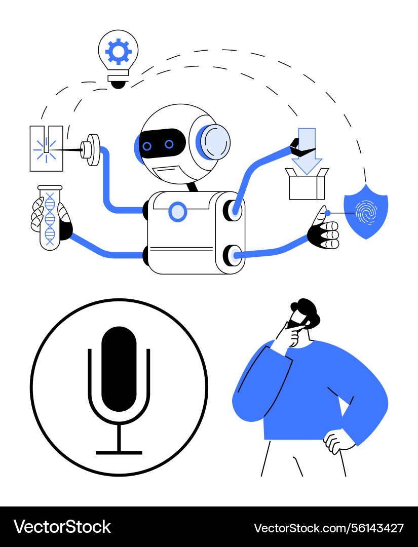 Artificial intelligence performing tasks Artificial intelligence performing tasks vector image