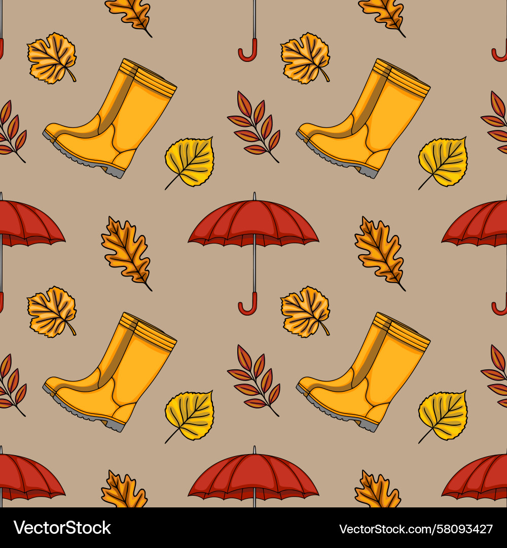 Autumn Leaf & Boot Pattern Vector Image