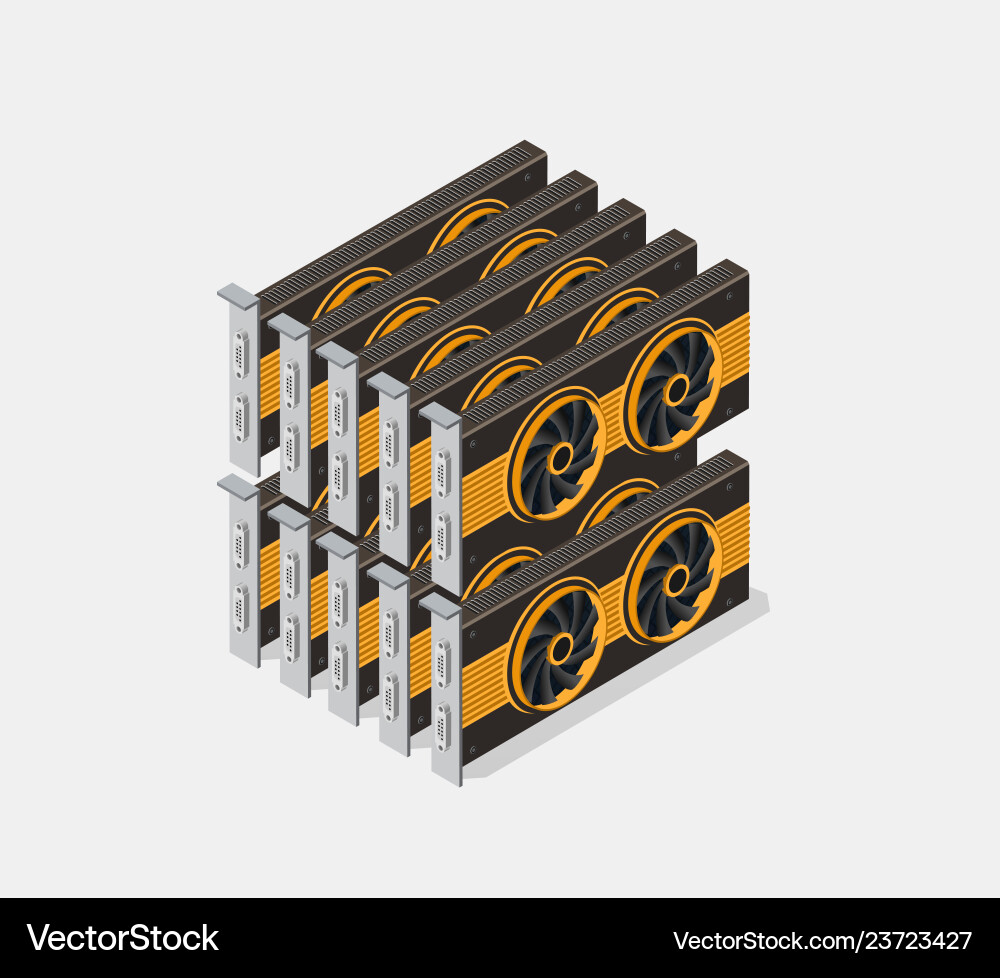 Bitcoin Mining Hardware Set vector image