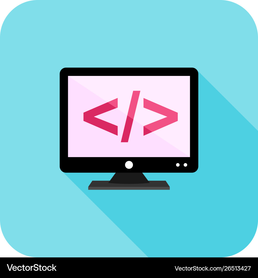 Coding on screen flat long shadow icon vector image