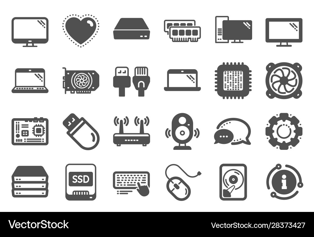 Computer components icons set motherboard cpu Computer components icons set motherboard cpu vector image