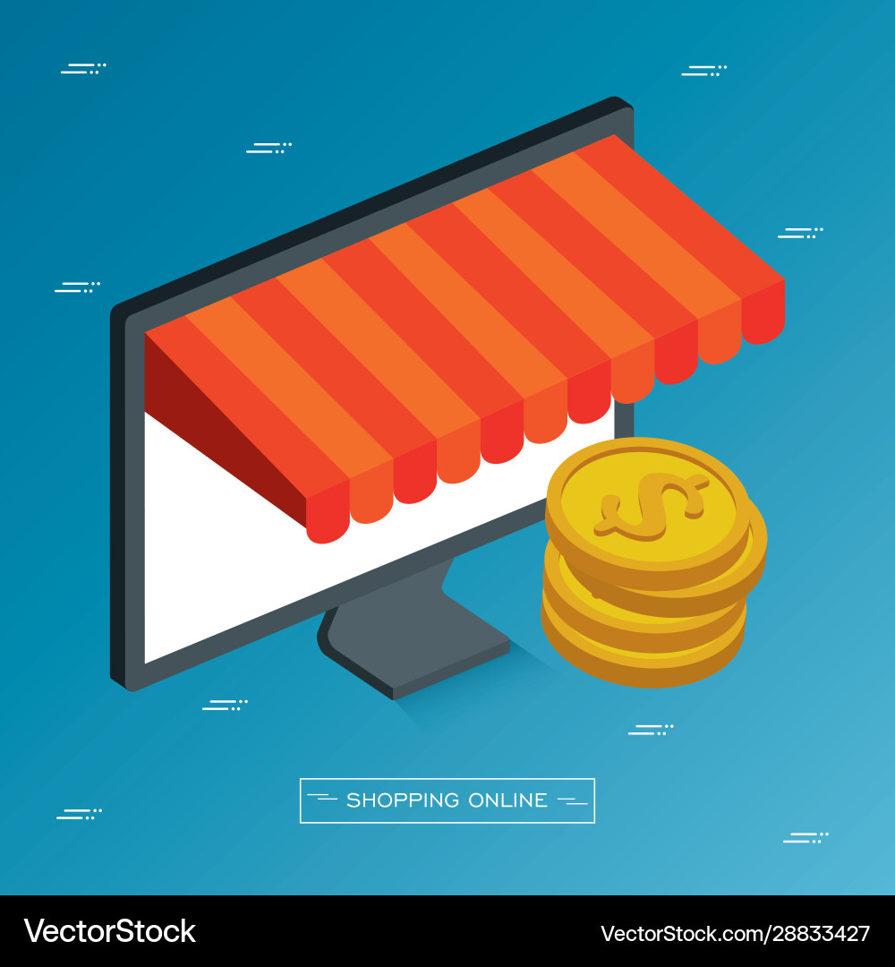 Online store with computer and icons vector image