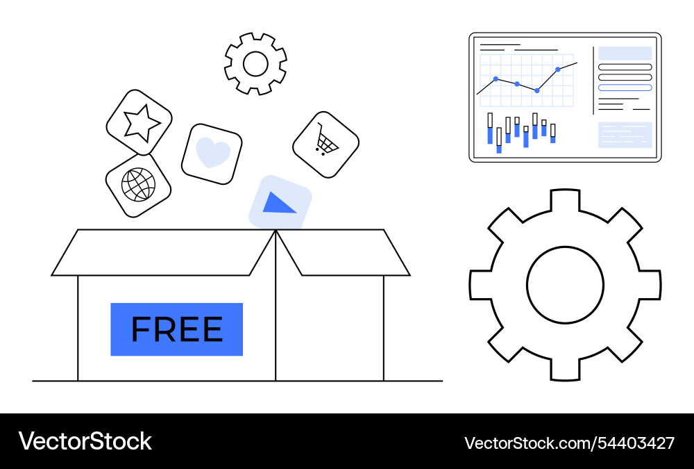 Open box with free digital icons and data analysis Open box with free digital icons and data analysis vector image