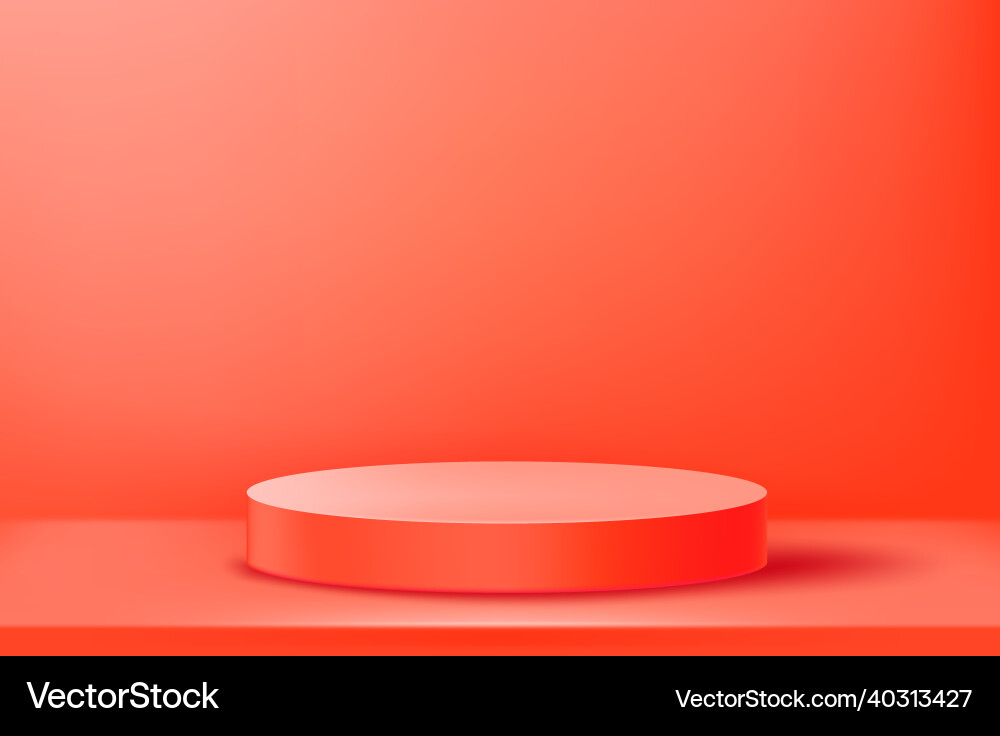 Red empty illuminated room with circle platform vector image