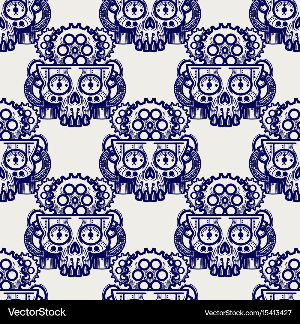 Robot Skull with Gears Pattern vector image