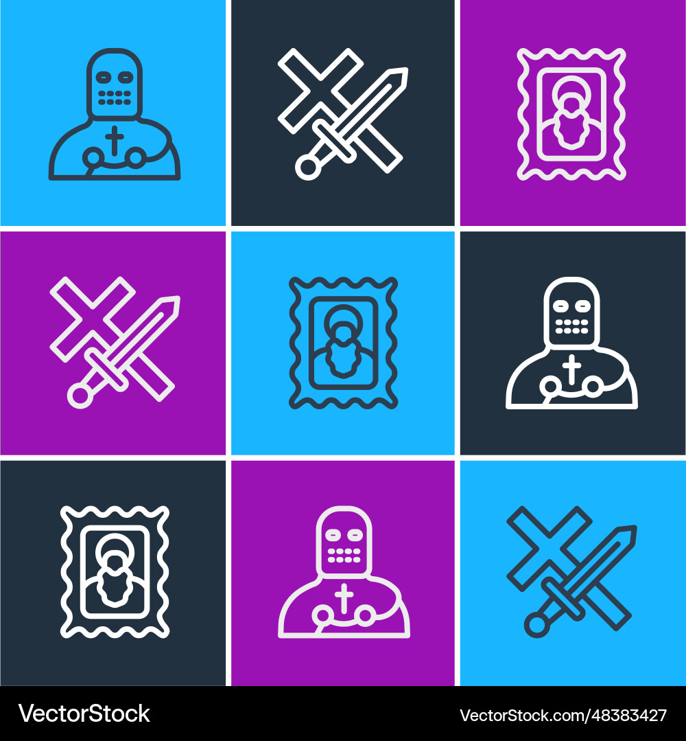 Set line knight crusader christian icon Vector Image