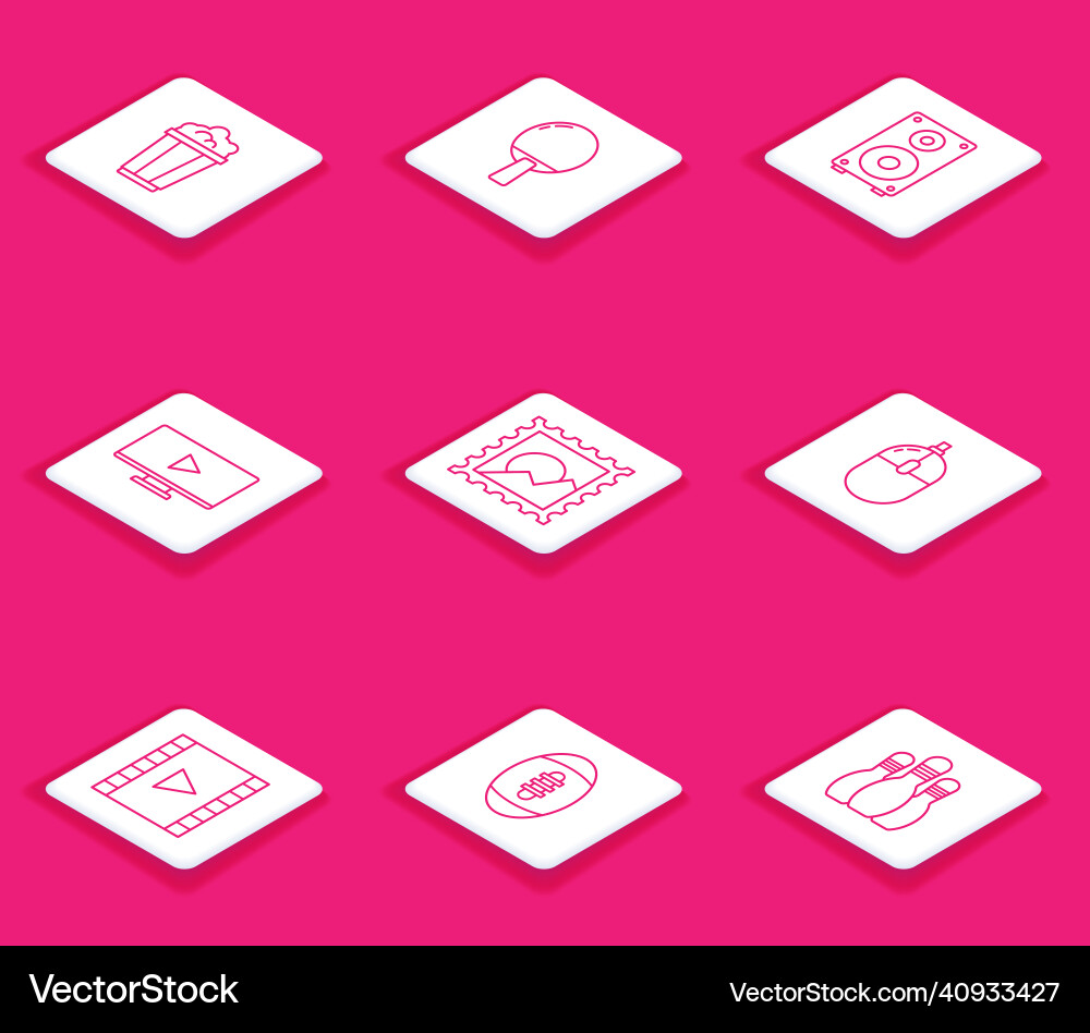 Set line popcorn in cardboard box racket Set line popcorn in cardboard box racket vector image