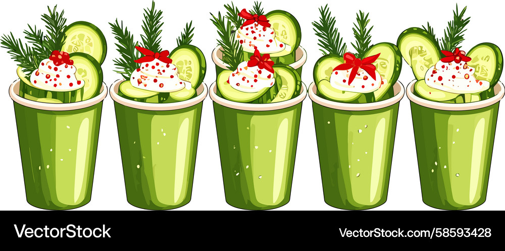 A cheerful row of cucumber appetizers Vector Image