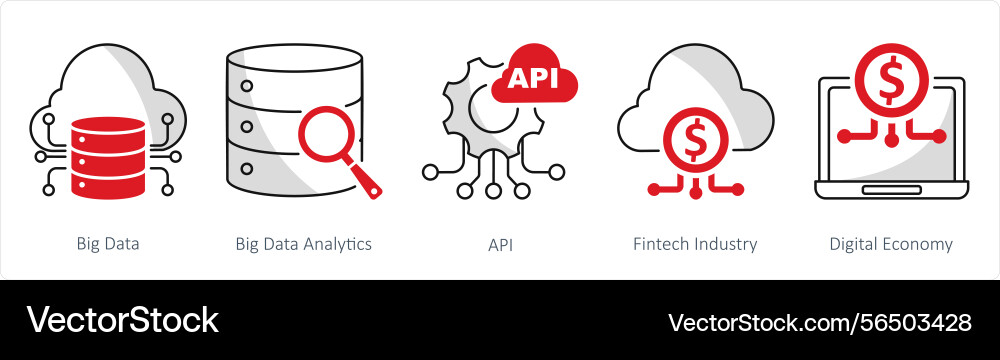 A set of 5 blockchain icons as big data vector image