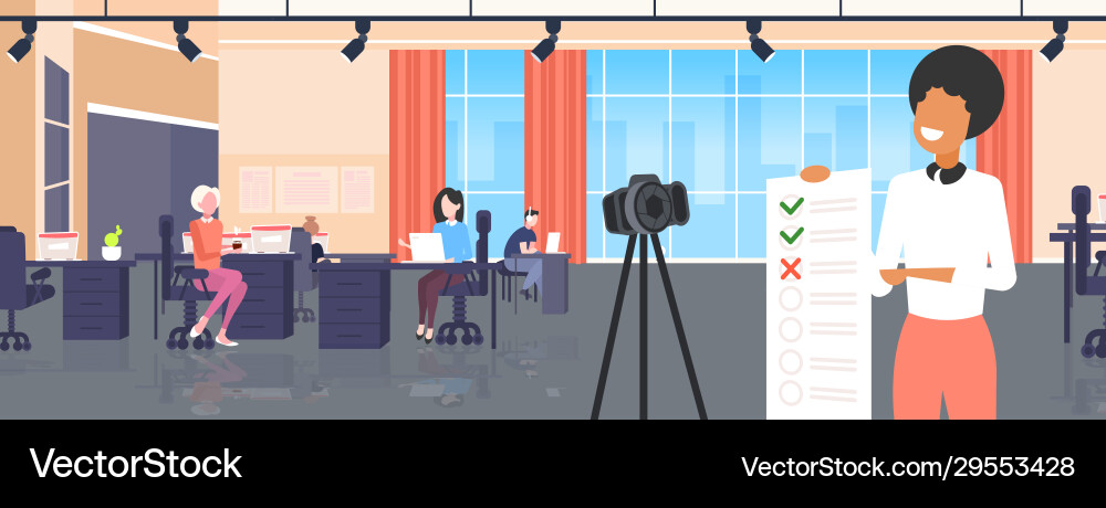 Blogger presenting checklist survey exam form Blogger presenting checklist survey exam form vector image