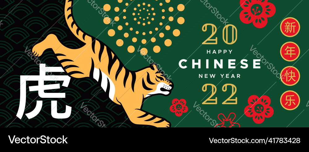 Chinese new year 2022 vintage tiger cartoon card vector image