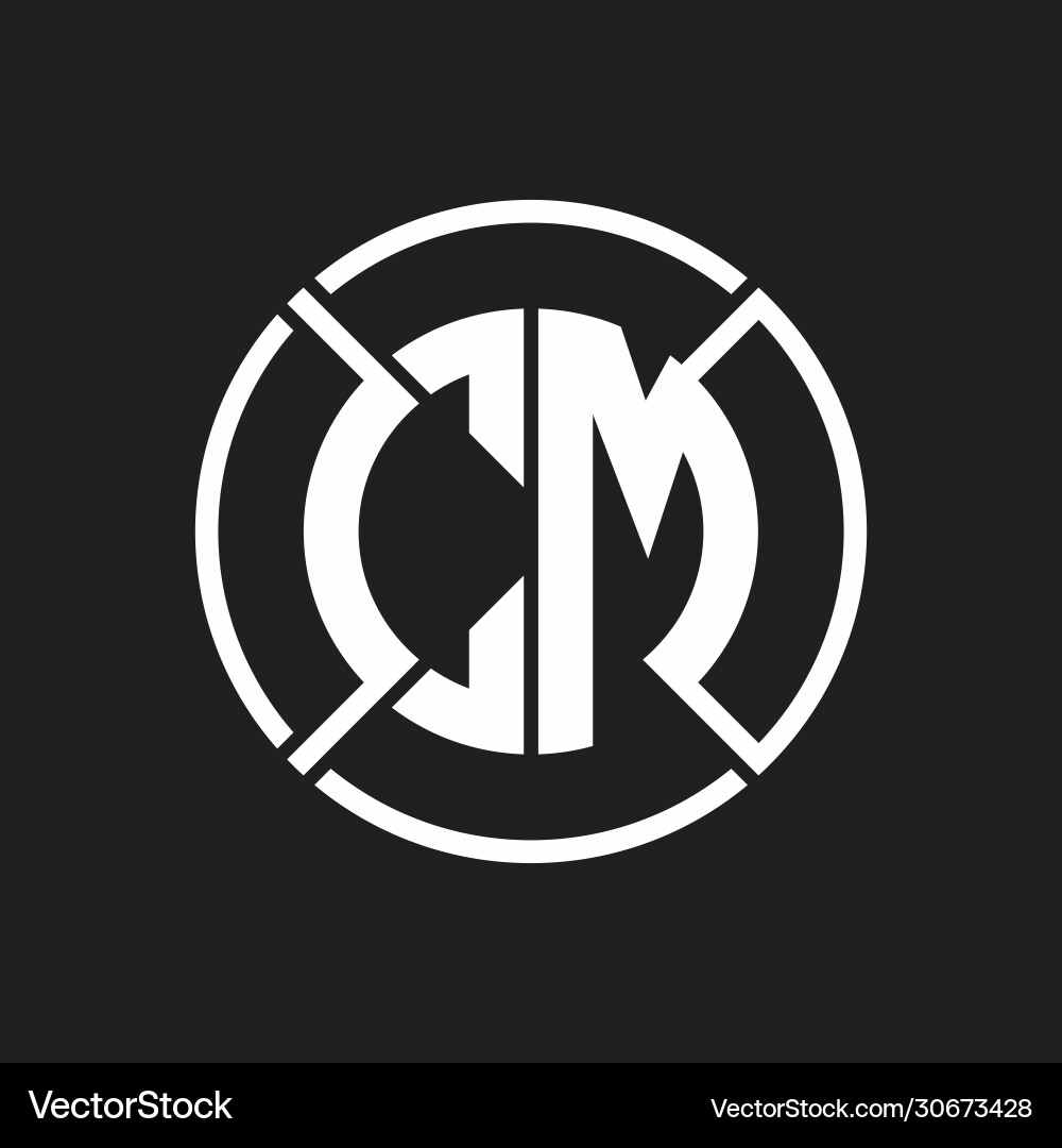 Cm logo monogram with four part circle slash Vector Image