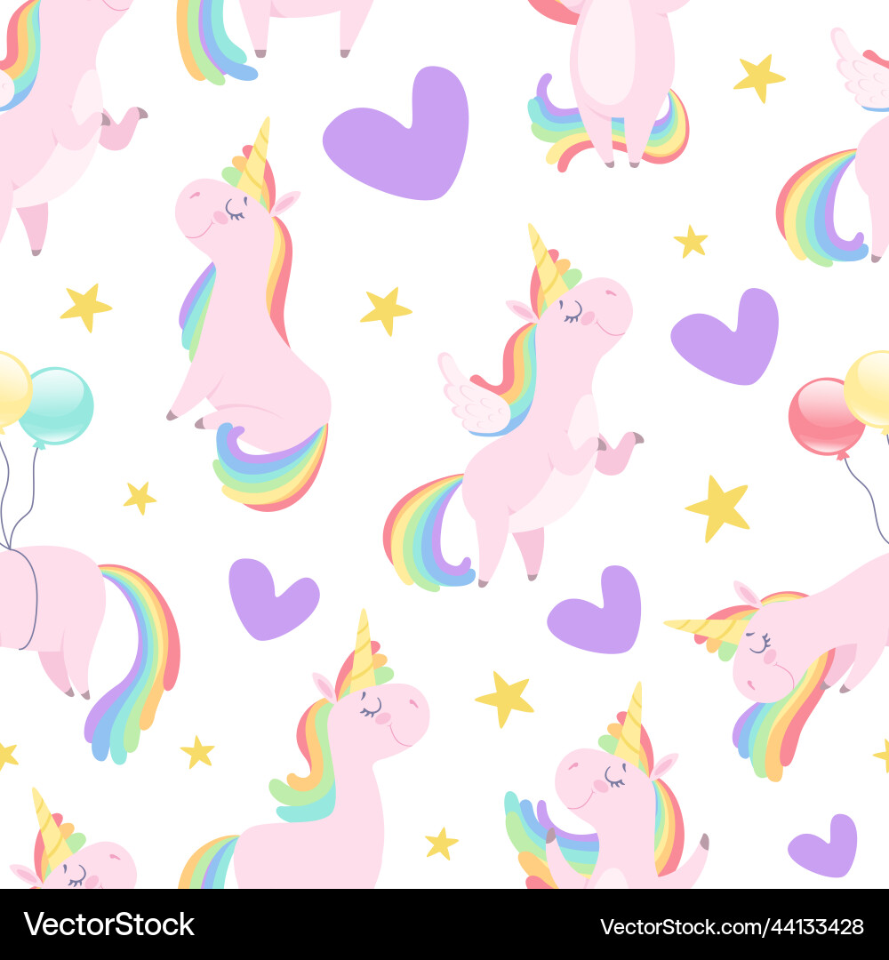 Cute unicorn seamless pattern with pretty pony Cute unicorn seamless pattern with pretty pony vector image
