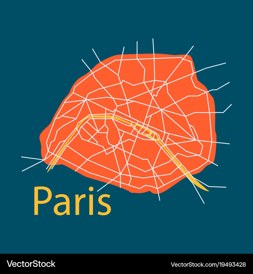 Flat urban city map of paris france Royalty Free Vector