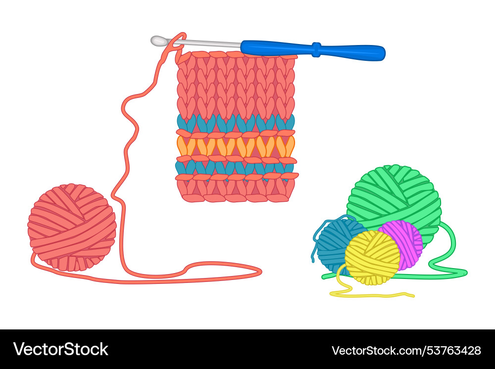 Knitwear balls of yarn and crochet hook Vector Image