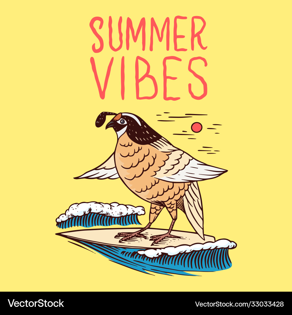Retro wave and bird surf badge vintage surfer Retro wave and bird surf badge vintage surfer vector image
