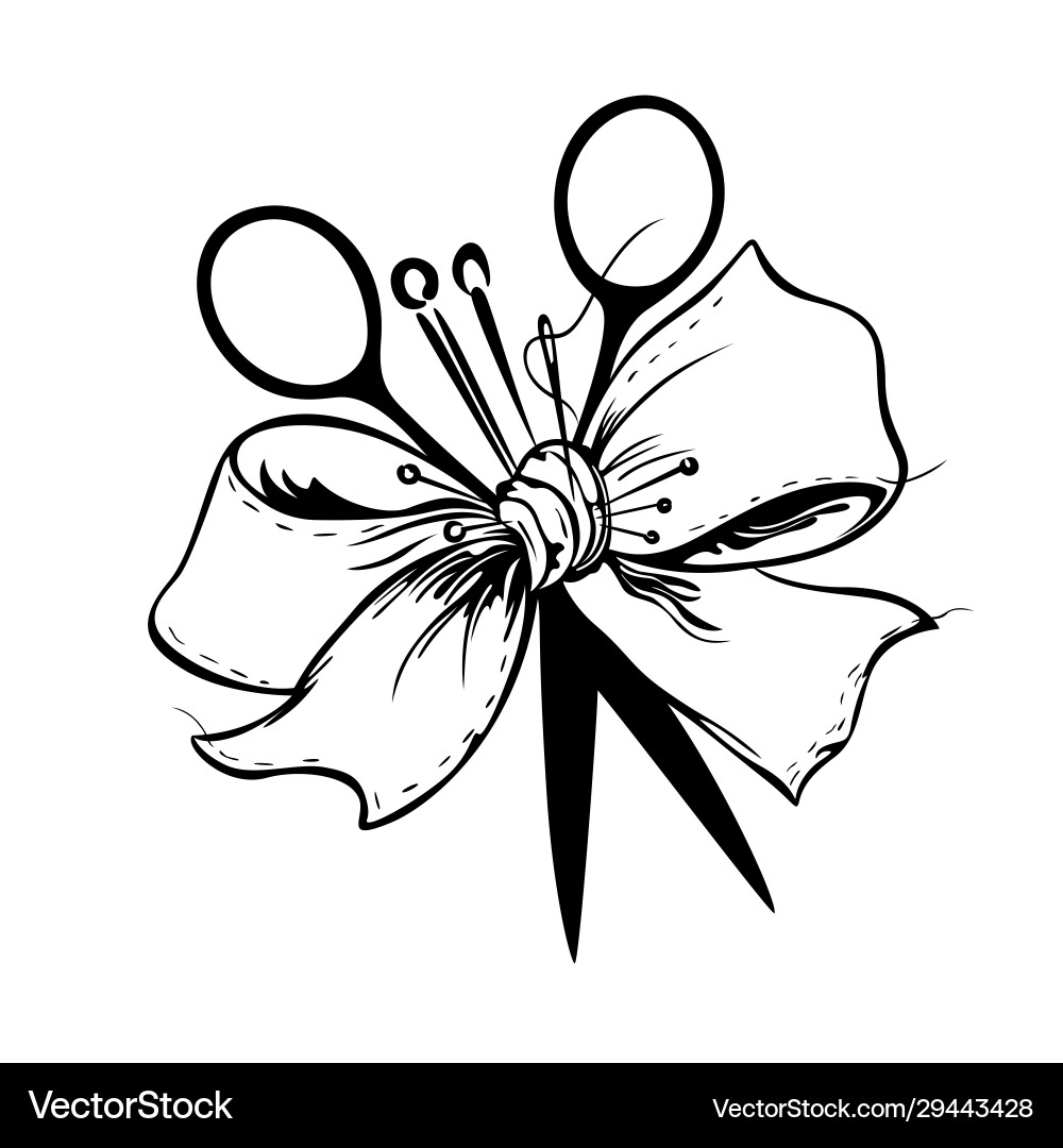 Ribbon bow is tied together folded whit scissors Vector Image