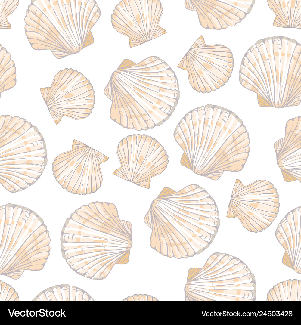 Seashell seamless pattern scallop background Seashell seamless pattern scallop background Vector Image