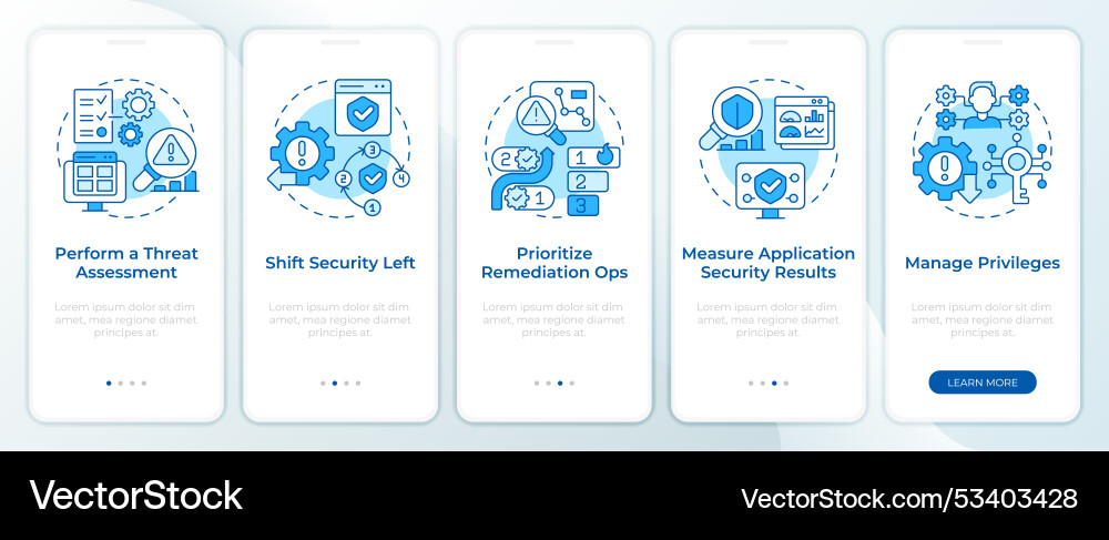 Types of security practices blue onboarding Types of security practices blue onboarding vector image
