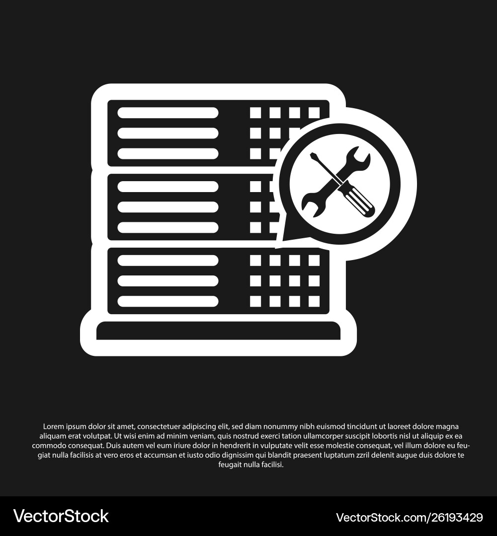 Black database server with screwdriver and wrench Black database server with screwdriver and wrench vector image