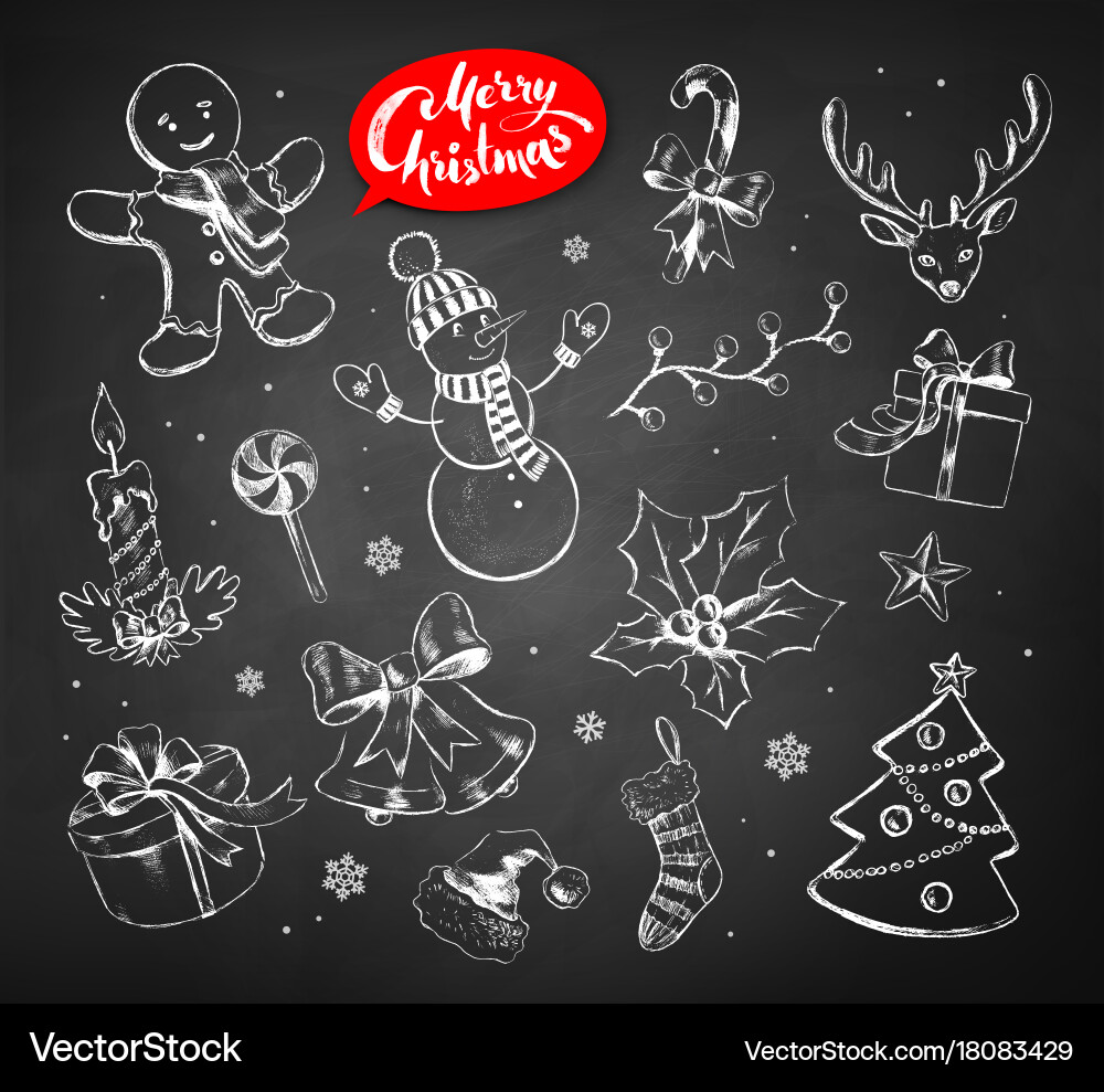 Chalked Christmas Objects Set Vector Image