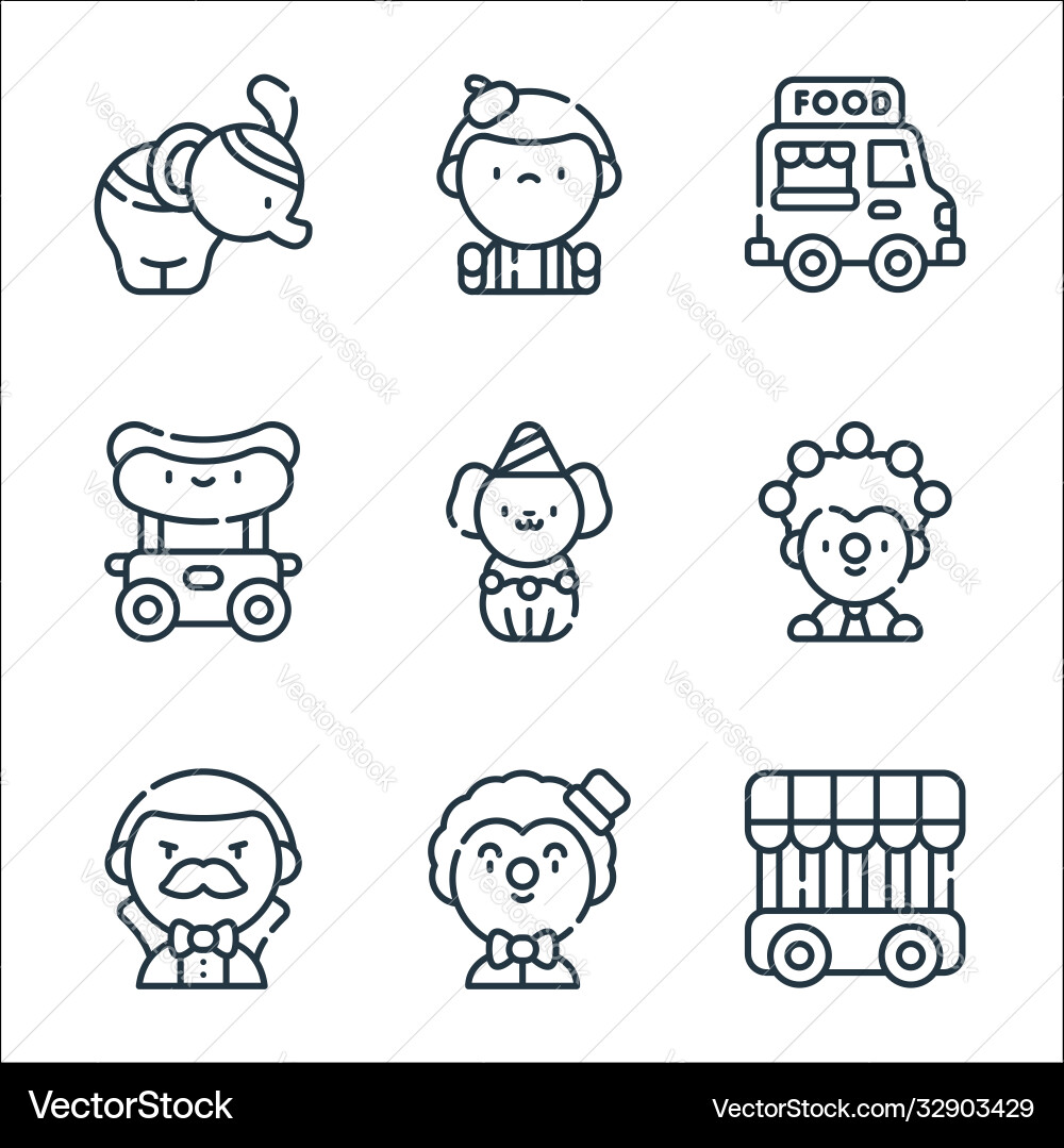 Circus line icons linear set quality Circus line icons linear set quality vector image